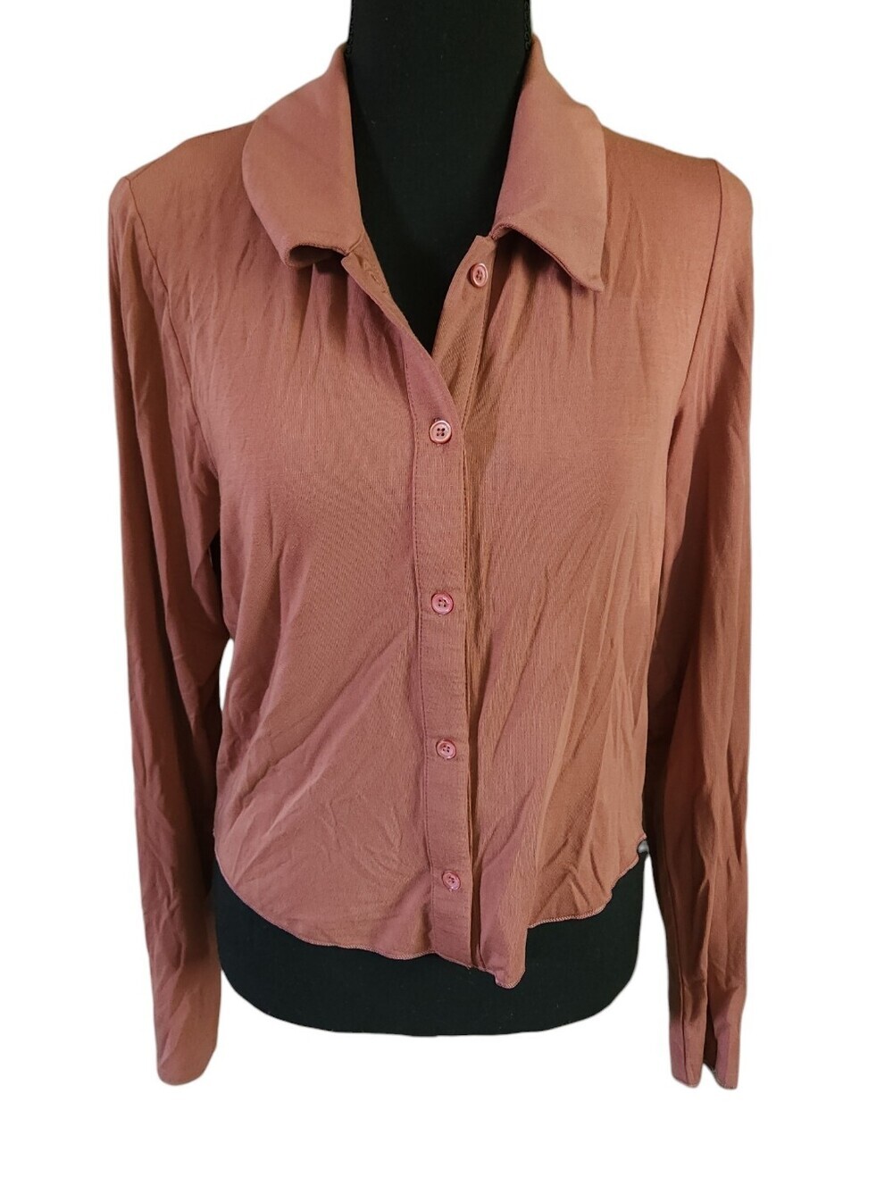 Wilfred Aritzia Pose Waist Long Sleeve Top in Mocha Sorbet Sz L